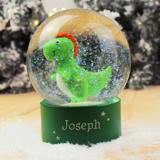Personalised Snow Globe Dinosaur, Glitter Globe, Birthday Gift For Kids, Dinosaur Gift, Personalized Gifts Kids