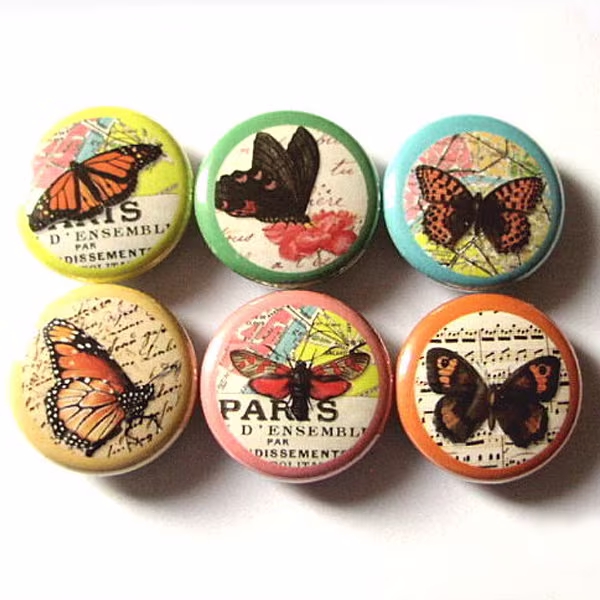 Butterflies & Maps Fridge Magnets Spring Nature 1 Inch Insect Butterfly Stocking Stuffer Party Favors Hostess Gifts Flair Button Pins