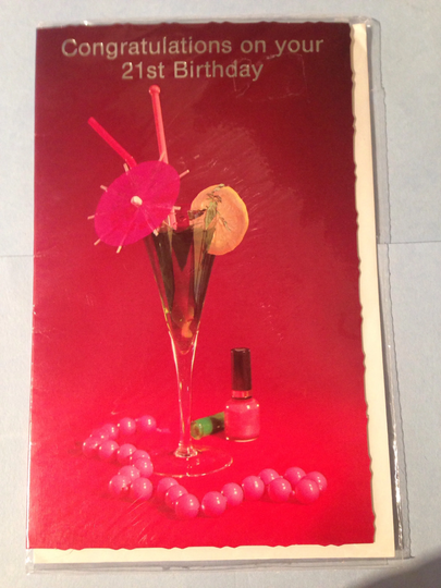 Vintage/Retro 1980S 21st Birthday Card -Cute Cocktail Glass Design -Collectable -Junk Journal -Cocktail Lover -Sweet Verse - Retro