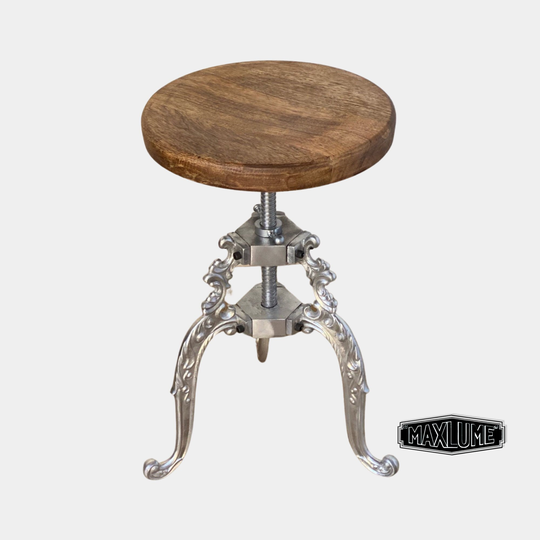 Maxlume ~ Industrial Wooden Top Bar Stool | Vintage Style Solid Cast Metal Floor Standing