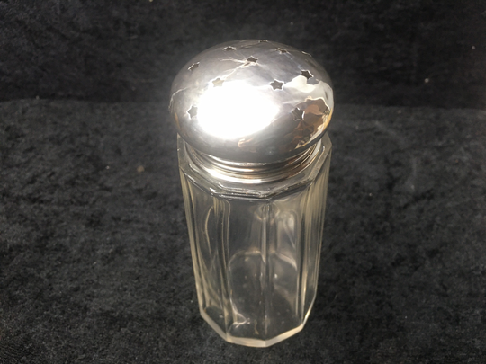 Vintage Henry Perkins Sugar Shaker Glass With Sterling Silver Top