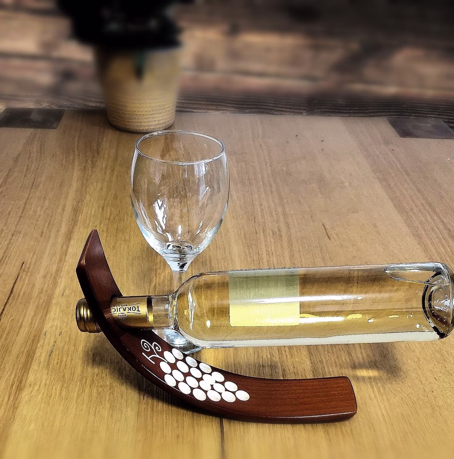 Reduced To Clear Balancing Pine Wood Bottle Holder For A Single Of Wine - Wooden