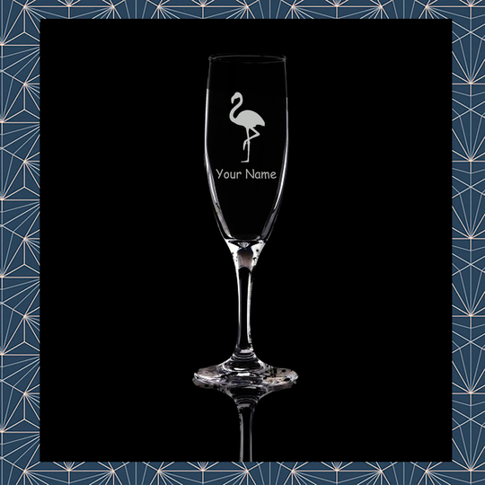Flamingo Birthday Engraved Flute Prosecco Glass. Beautiful Etched Personalised With Name. Design Won't Wear Off Like Vinyl.94