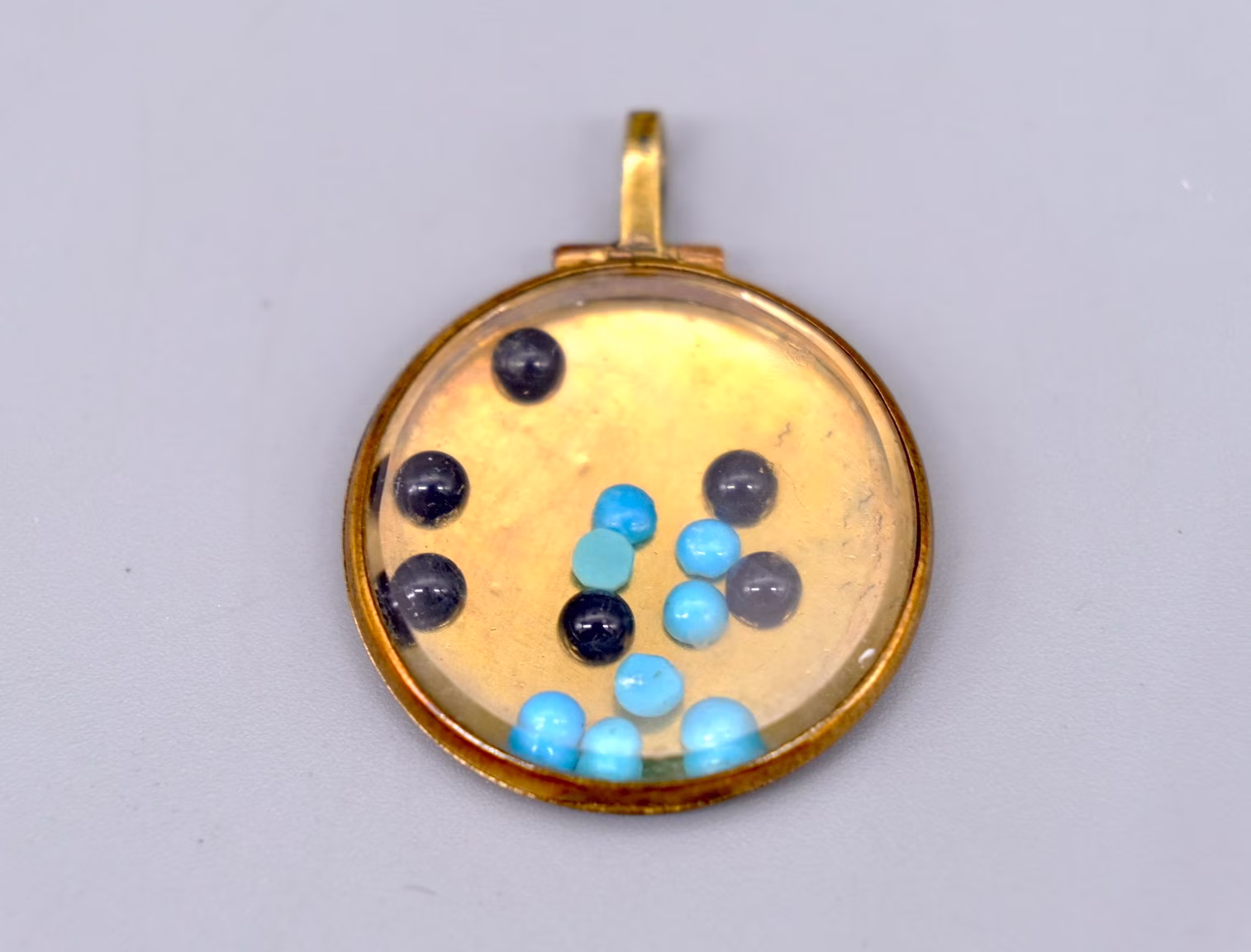 A Rather Cool Turquoise & Onyx Shaker Locket in Base Metal, The Dates From 1930 Stones We Placed Inside