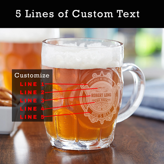 Engraved Dimple Beer Mug, Personalized 19 Oz. Glass Laser Engraving, Oktoberfest Gift, Birthday Christmas Gift For Dad