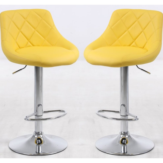 (YELLOW) 2 Bar Stools Faux Leather Chairs Breakfast Chairs