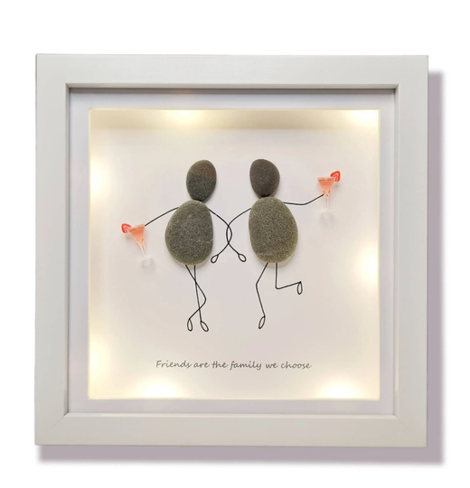 Pebble Art Friends.pebble Family. Box Frame Pebble With Lights.friends Are The Family We Choose.cocktail Glass Or Prosecco Champagne