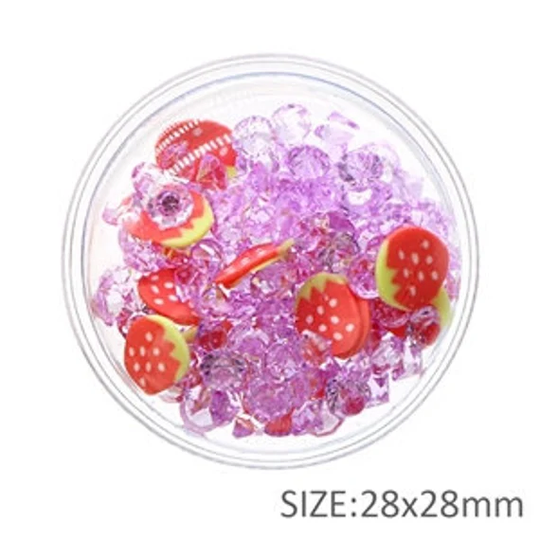 Purple Strawberry Round 28mm Soft Diamond & Clay Filled Resin Shaker, Embellishments For Diy Headbands, Hair Bow Centers, Flat Back Shaker