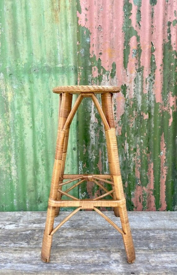 Tall Vintage Wicker Stool, Bamboo Plant Stand, Rattan, Kitchen, Breakfast, Bar Seat, Indoor Planter, Boho Decor, Jungalow Garden