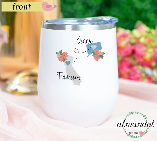 Custom Best Friends Wine Tumbler, States Personalized Cooler, Friend Soul Sisters Tumbler