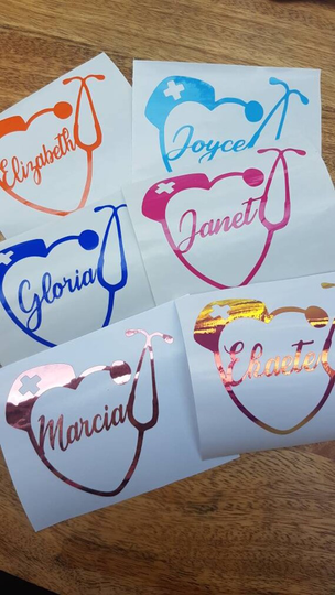 Personalised Nurse Name Decal Vinyl Sticker. Folder, Water Bottle, Mug, Tumbler, Glass, Window, Laptop. Student Gift Graduation
