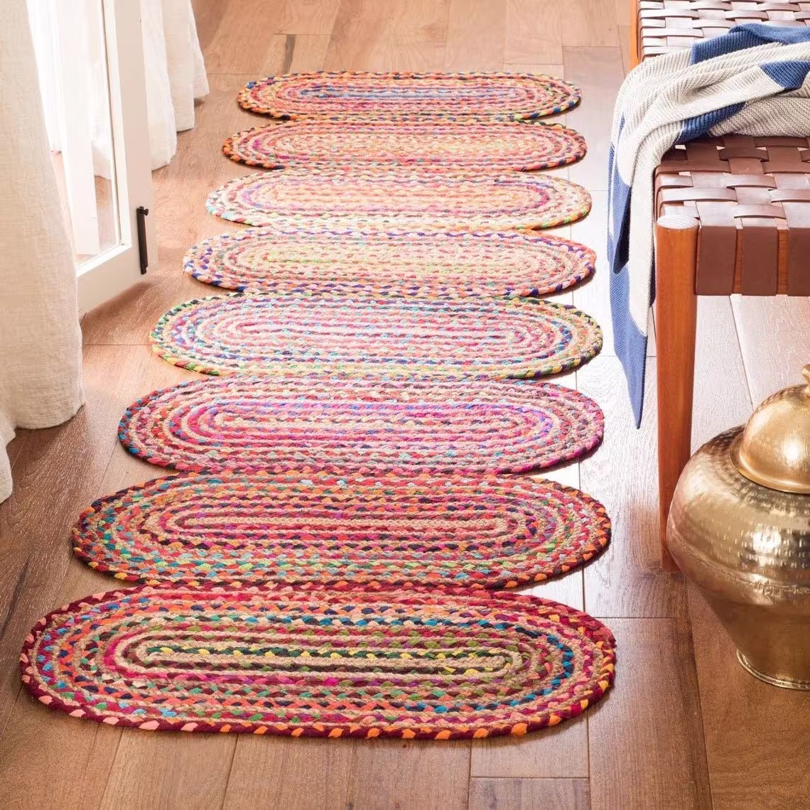 100% Jute Area Rug Hand Crafted Natural Fiber Vintage Eco Friendly Carpet Farmhouse Indoor Beautiful Style For Living & Bedroom Braided