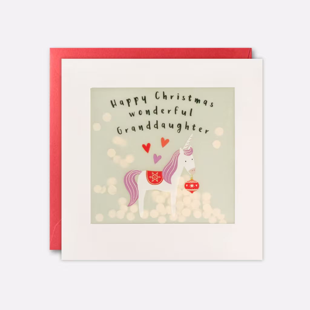 Granddaughter Unicorn Christmas Card With Paper Confetti - Shakies By James Ellis
