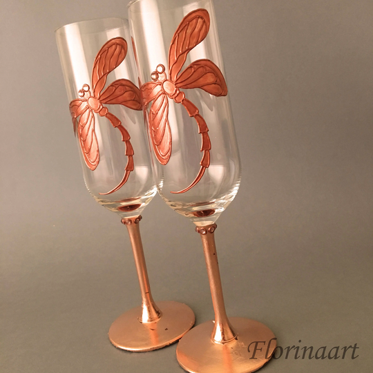 Copper Anniversary Wine Glasses, 7Th Gift, Gold Copper Wedding, Champagne Flutes