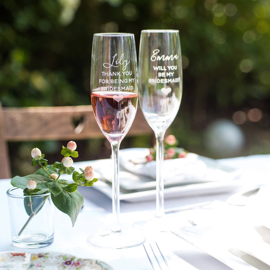 Bridesmaid Champagne Flute Glass, Personalized For Gift, Wedding Flute, Favour
