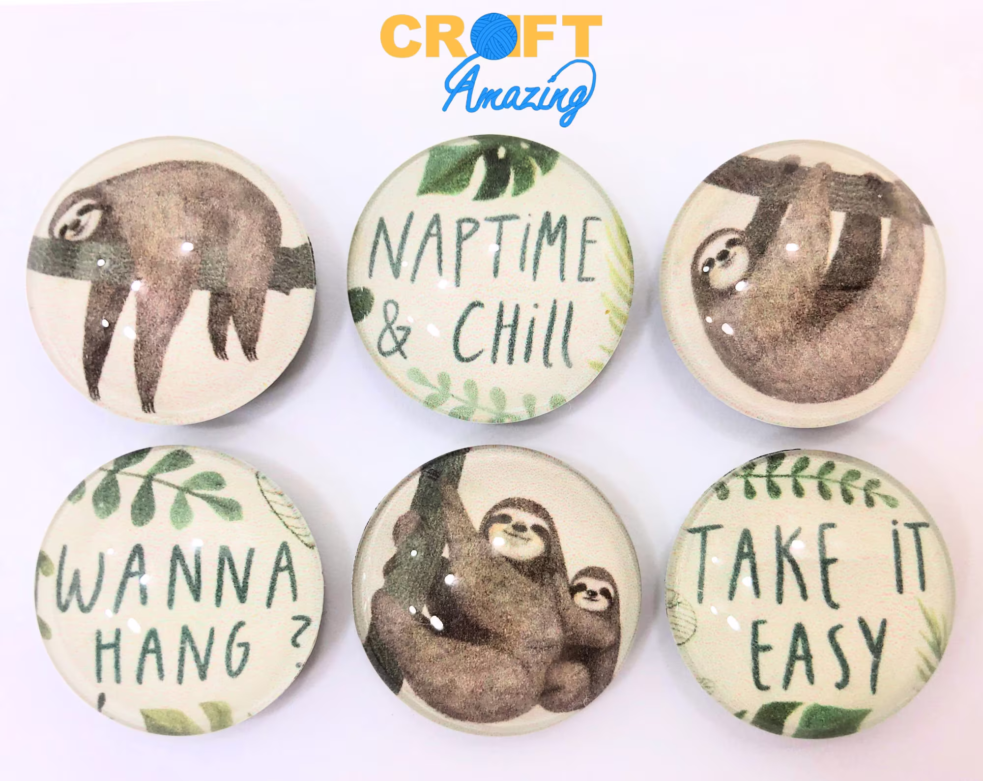 Sloths Magnet Set - 6-Piece Glass Magnets 1