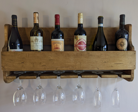 Wall Mounted Bar | Reclaimed Wood Gin Wine Rack Free Postage
