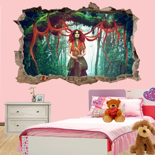 Enchanted Forest Wizard Girl Goth Wall Sticker Art Poster Mural Transfer Decal Print Room Home Nursery Office Shop Decor Id450