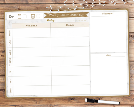 Personalised Weekly Family Planner Whiteboard, Marble Effect Dry Wipe Organiser, Command Center
