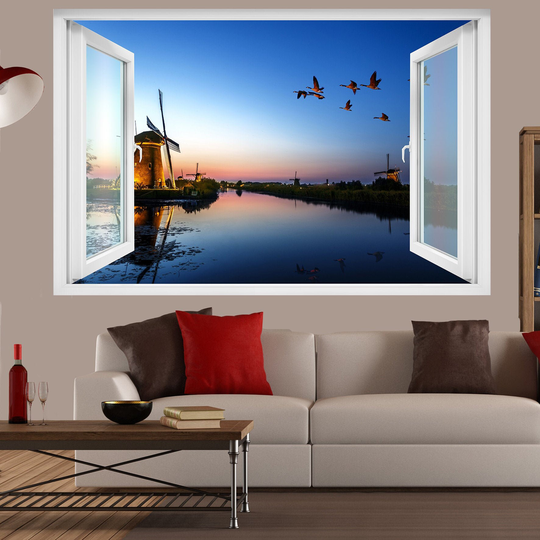 Canals Windmill Wild Ducks Wall Sticker Art Poster Mural Transfer Decal Print Room Home Nursery Office Shop Decor Id487