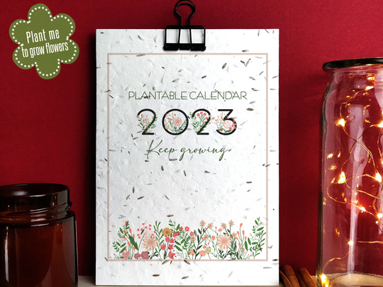 Plantable 2023 Calendar, Christmas Gift, Seed Paper, Colourful Garden, Keep Growing, Flowers, 12 Months Hanging Planner, Recycled