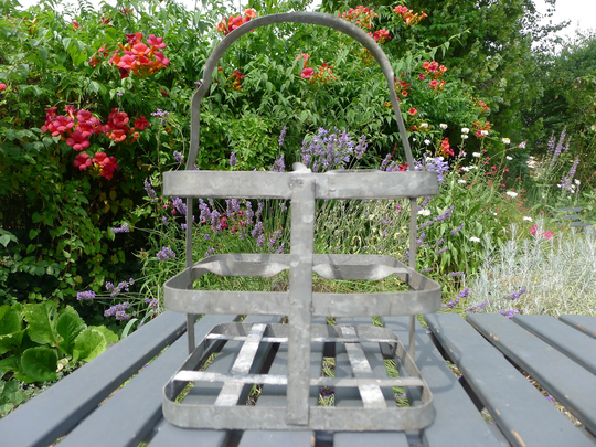 French Vintage Galvanised Zinc Bottle Carrier