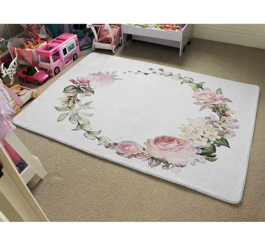Owings Watercolour Flowers Designer Shaggy Pink/Green/White Rug