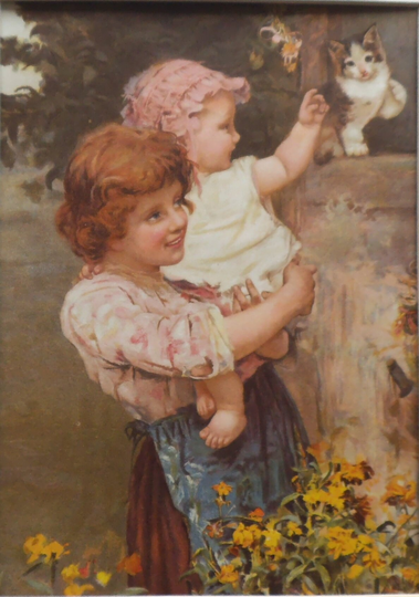 Arthur Elsley Antique Print 1897 - Small Child Wanting To Shake Hands With A Kitten Cat Art Matted -Ready Frame