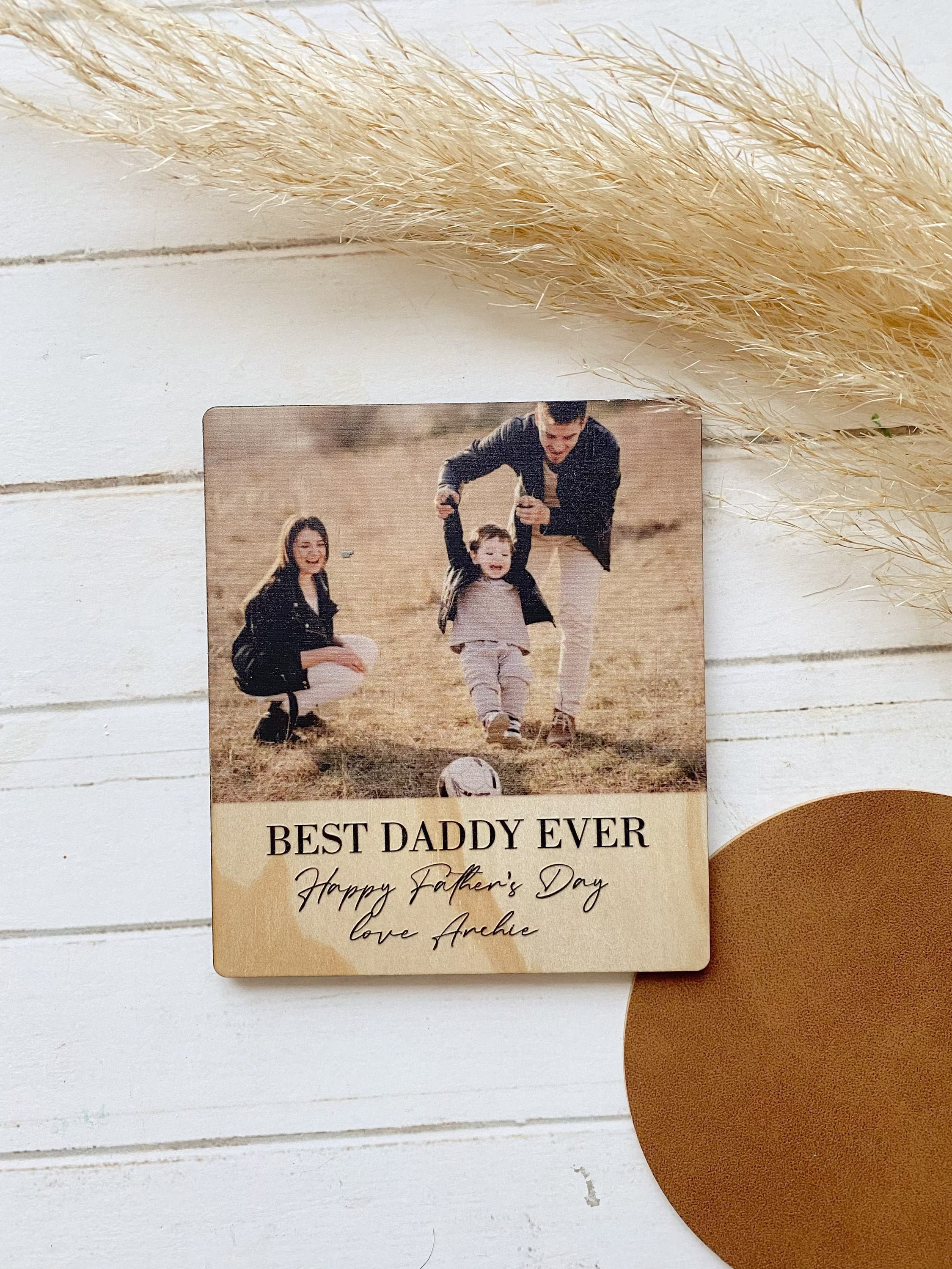 Father's Day Gift - Fridge Magnet Personalised Photo Frame For Grandparents Wooden