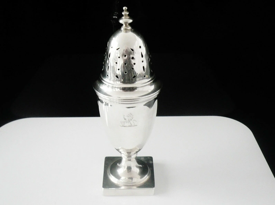 Silver Sugar Castor, Shaker, Crested, Britannia, English, Tableware, Antique, Maurice Freeman, Hallmarked London 1901, Ref79D