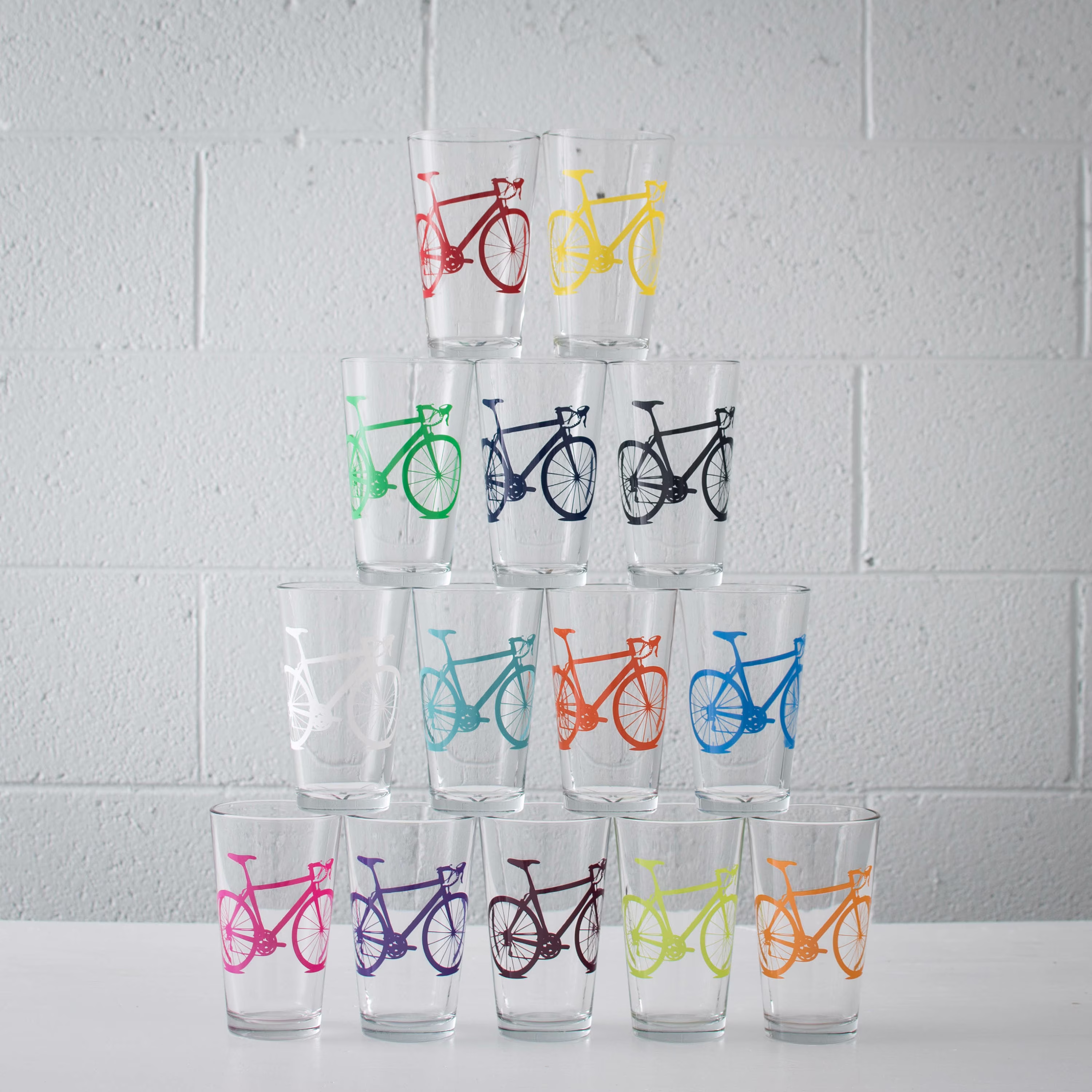 Bike Pint Glasses Screen Printed Bicycle Glassware - Set Of 2