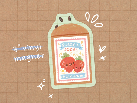 Strawberry Seeds Vinyl Magnet | Kawaii - Cute Stationery Waterproof Sticker Garden