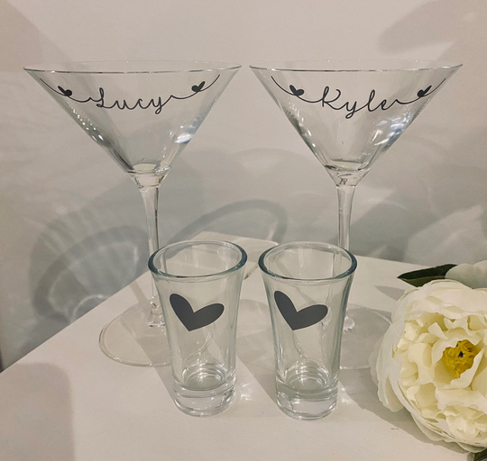 Personalised Wedding Or Engagement Gift For Couple Martini & Shot Glass Cocktail Sets