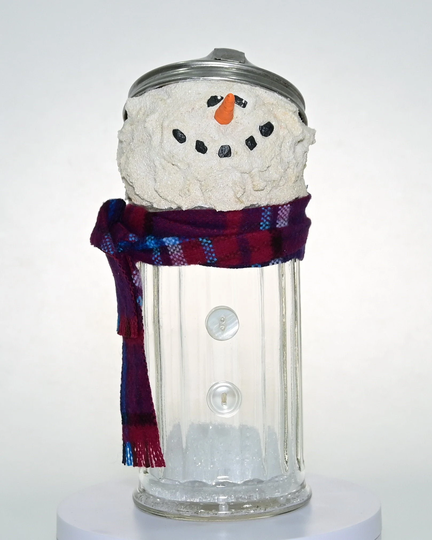 Vintage Sugar Shaker Snowman #36 | Winter Decor Glass Recycled Salt