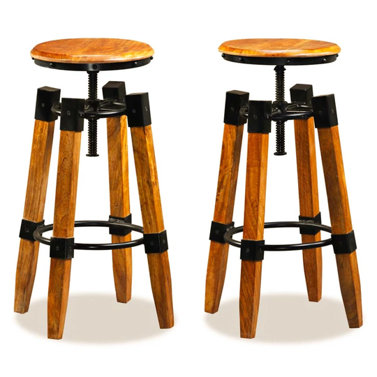 Bar Stools Set Of 2 Solid Mango Wood