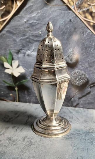 Antique Edwardian Pepper Shaker 1901 Date Silver Chester Hallmark. Real Pot