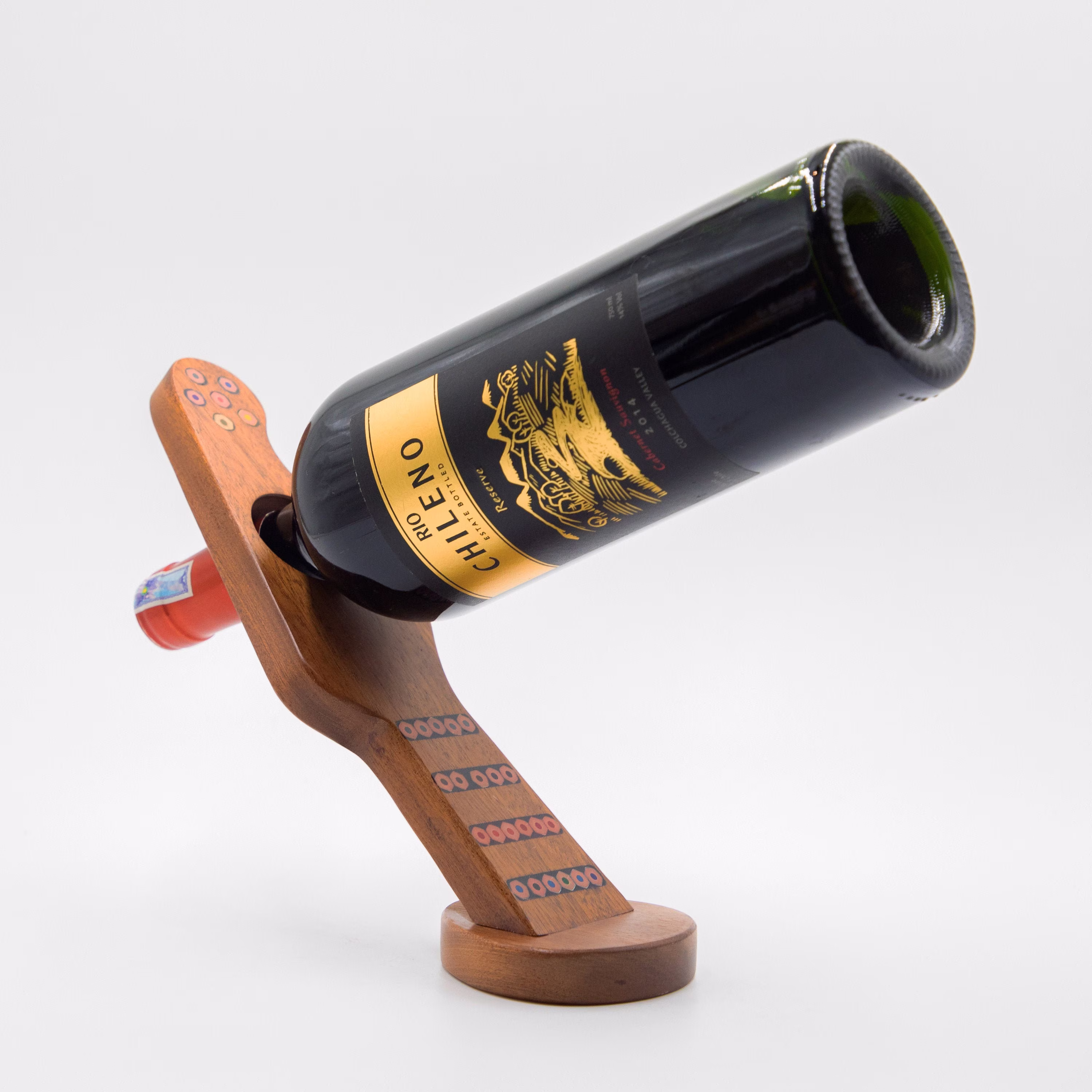 Colored-Pencil Wine Bottle Holder - Guitar Shape Balancing Stand Gravity Defying Wooden Cast in Clear Resin By Henry Le Design