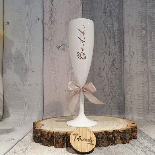 White Champagne Flute | Prosecco Glass Plastic Gift For Her Birthday Christmas Personalised Cute Pretty