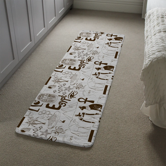 Marable Hand Drawn Sketch Egypt Designer Shaggy Off-White/Dark Brown Rug