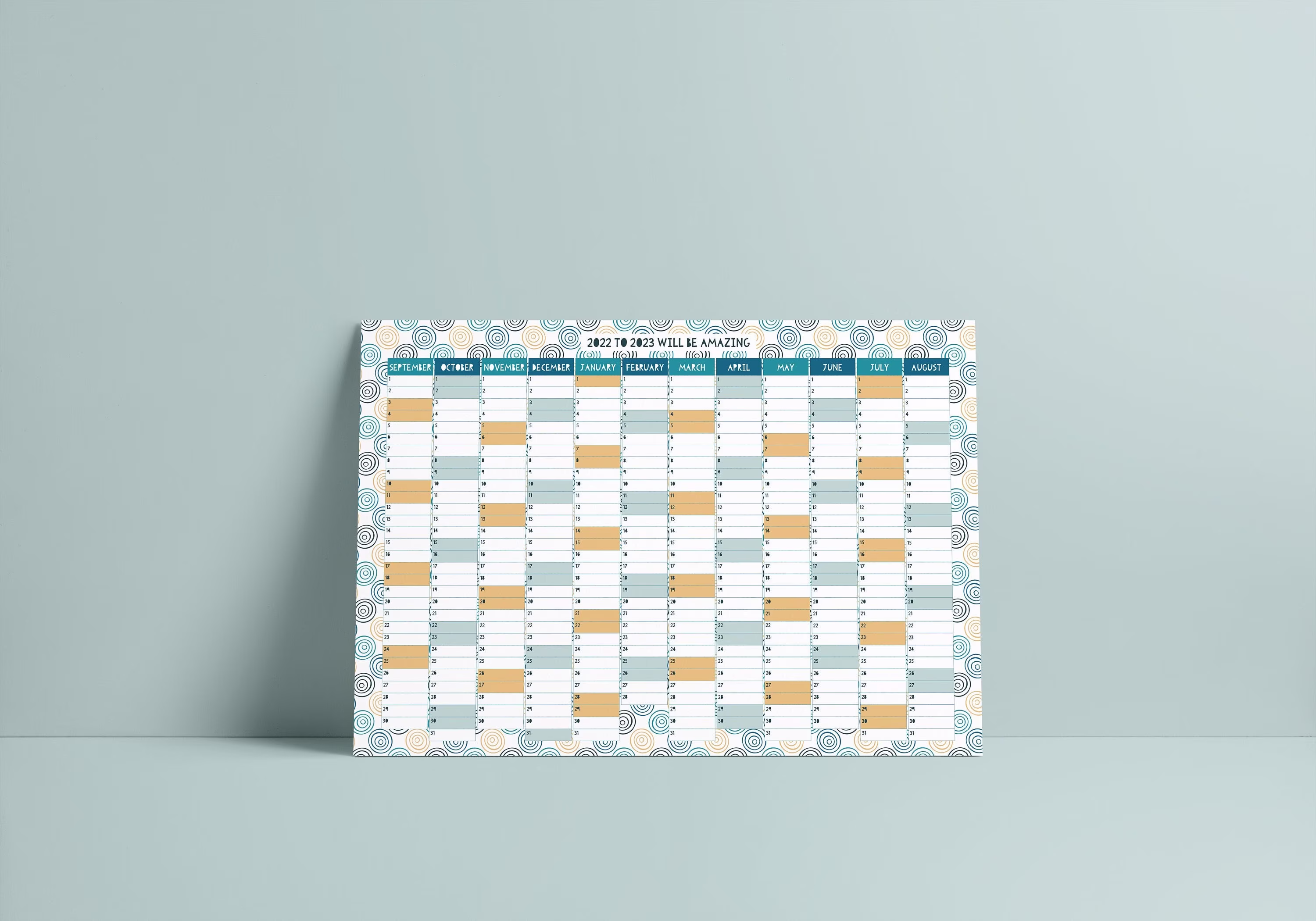 2022-2023 Academic Year Or 2023 A3 Larger Wall Planner With Geometric Circles Design - Chart To Plan The