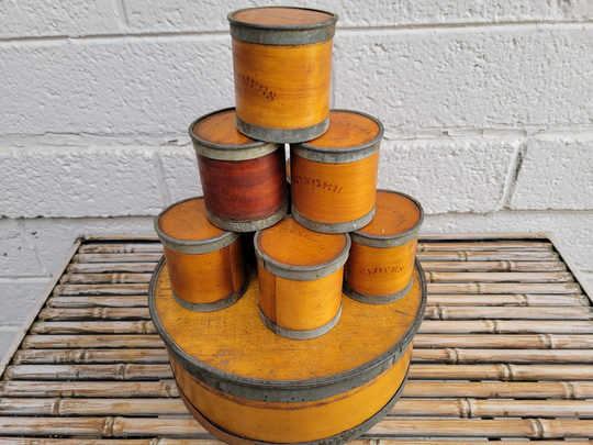 Round Wood Spice Canister Set/Americana Primitives Kitchen Antique Pantry Shaker Storage Boxes Vintagesouthwest 20x