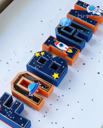 Outer Space 3D Letters | Rocket Birthday Astronaut Party Cardstock Custom Shaker