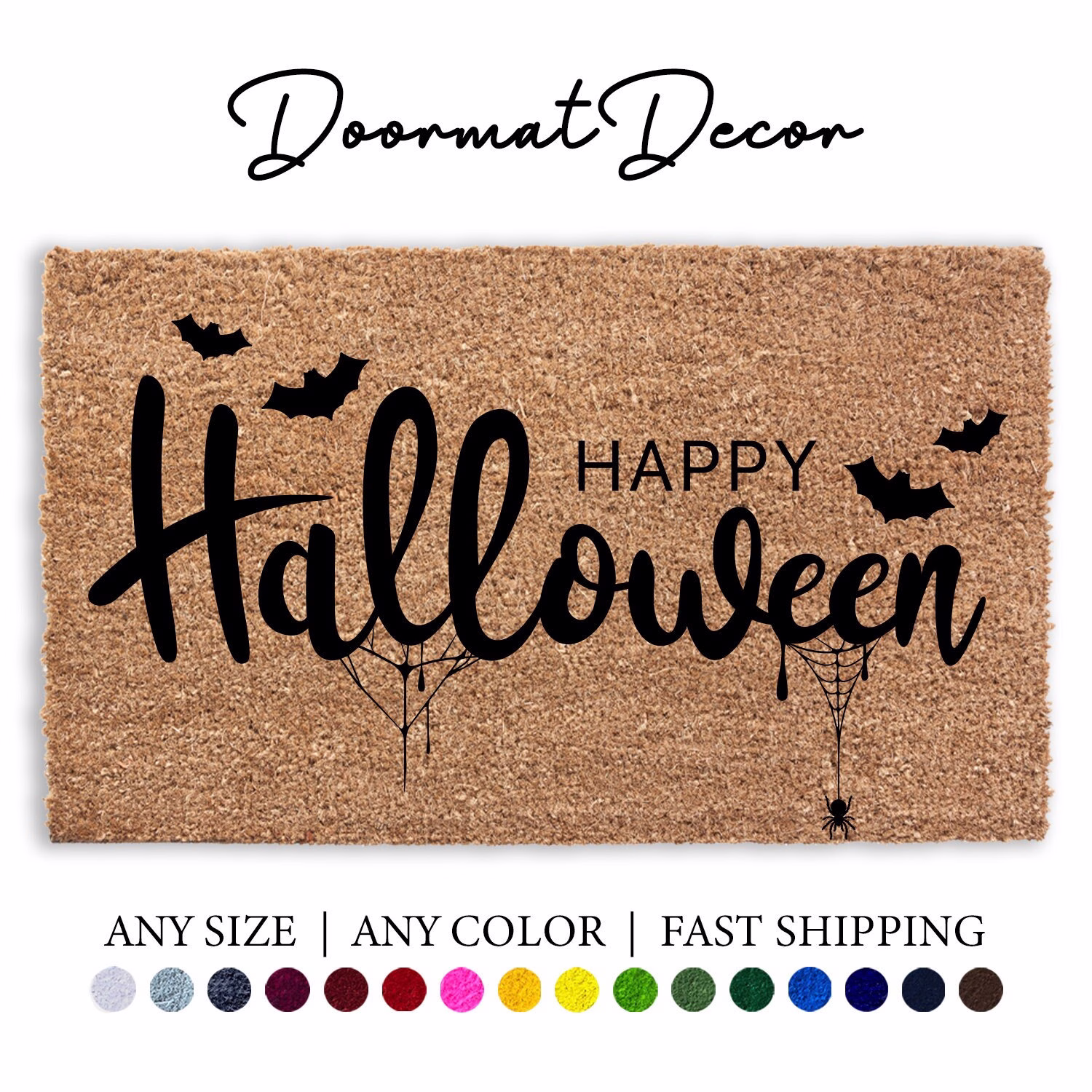 Happy Halloween Doormat, Ghosts Bats Thanksgiving Fall Autumn Home Decor, Outdoor Welcome Mat, Entryway Flocked Coir Door Pumpkin Rug