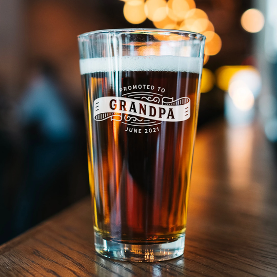 Promoted To Grandpa Pint Glass - Father's Day Gift New Pregnancy Announcement