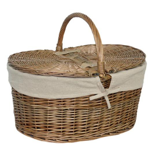 Wicker Deep Oval Picnic Basket with White Lining