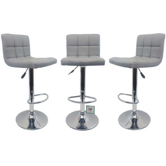 3 X Grey "Modena" Faux Leather Bar Stools, swivel height adjustable Set of 3