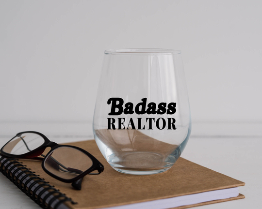 Badass Realtor Wine Glass, Realtor Gift, Real Estate Gifts, Homeowners Gifts, Gifts For Realtors, Estate Agent Gifts