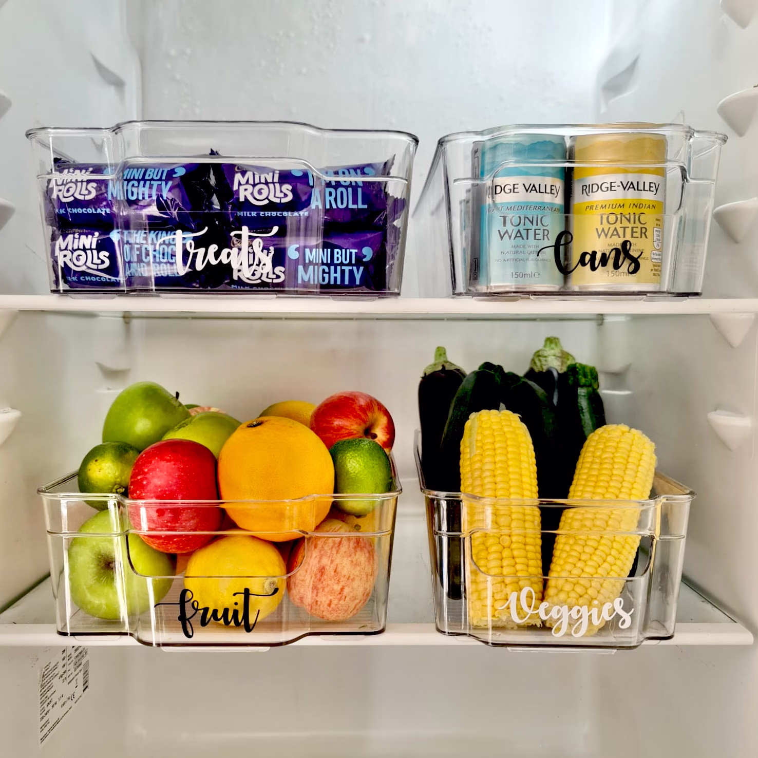 Personalised Clear Plastic Fridge Tidy Labelled Storage Trays Basket Inserts Stackable Space Saving Stacey Solomon Style Organiser