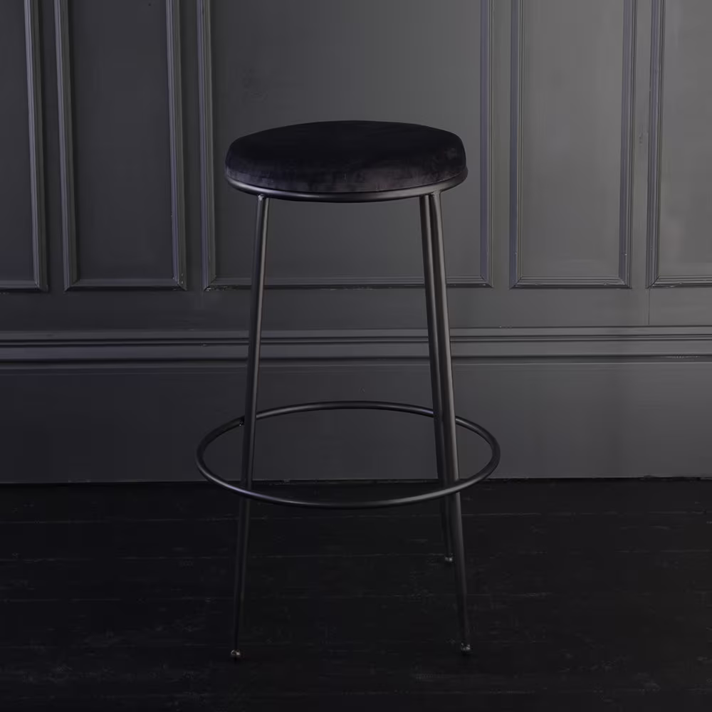 Bremen Bar Stool - Contemporary Commercial Pub Seating Black Velvet Metal Seat Height 78cm Ideal For Modern Industrial Restaurants