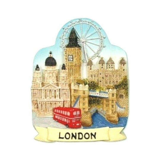 London Fridge Magnet Souvenir Gift Scenic Landmarks Big Ben Red Bus Tower Bridge
